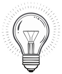 Classic Incandescent Light Bulb with Radial Rays Symbolizing Idea or Inspiration