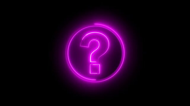 Neon question mark sign icon animation glowing pink color confusion mark quiz punctuation mark education exam sign sign symbol on black background