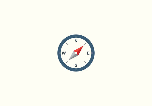 Vector set Concept Flat design compass icon with red and gray needle pointing north-east, dark blue ring, white face.