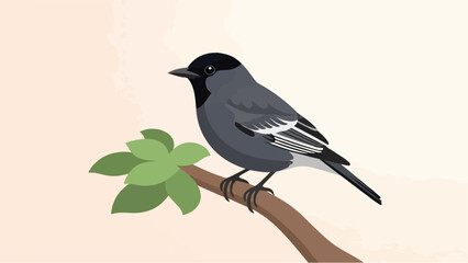 Obraz premium A small grey bird with black markings sits on a branch with green leaves