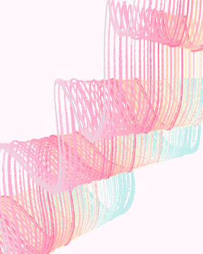 Abstract pink and turquoise pastel wavy lines background with smooth fluid gradient shapes