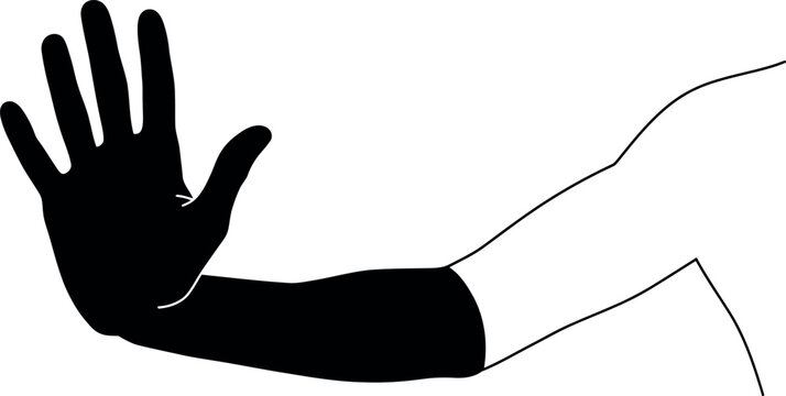 Hand silhouette making stop gesture with open palm