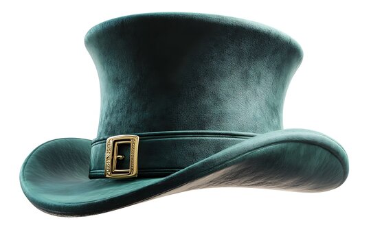 Right Copy Space 3D Render Of Stylish Green Top Hat With Gold