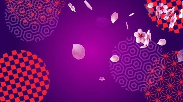 Traditional Japanese Pattern and Falling Cherry Blossoms Animation