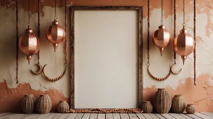 Rustic Ramadan Arch Frame with Lanterns and Crescent Decor