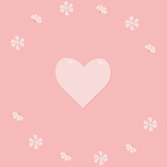 Sakura flowers and a pink heart on a pink background. The concept of love on Valentine's Day, March 8, Mother's Day, and Family Day.