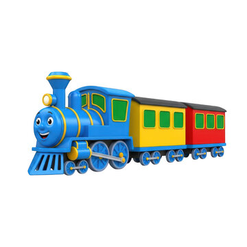 3d rendered cartoon train with colorful carriages