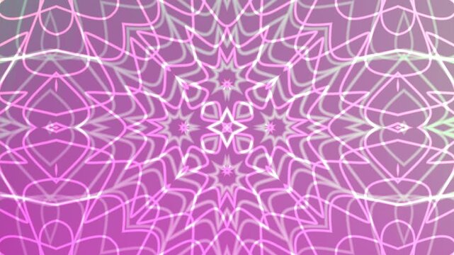 Pink kaleidoscope overlay pattern suitable for backgrounds, textiles, and packaging design with intricate white line details for stylish visuals.