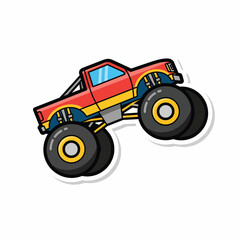 A cartoon monster truck with large tires and bold colors © Sandal
