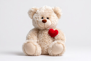Obraz premium Adorable teddy bear with a red heart, perfect for expressing love, friendship, and heartfelt Valentine's Day greetings with a touch of warmth and comfort.