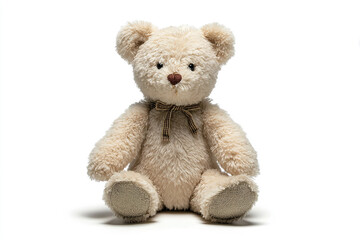 Obraz premium Adorable plush teddy bear with soft fur and cute bow tie, perfect for children's books, baby products, and heartwarming designs