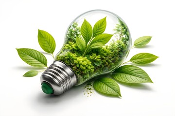 Eco light bulb filled with plants nature technology sustainability concept