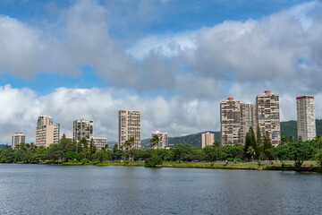 Obraz premium Waikiki, Honolulu, Oahu, Hawaii. Ala Wai Canal 