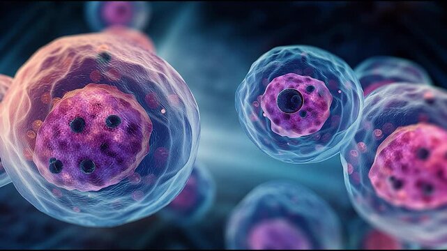 Stylized Koilocyte-Like Squamous Epithelial Cells with Visible Internal Structures in Soft Flat Tones