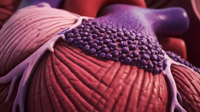 Close-up 3D render illustrating a diseased organ with a cluster of abnormal cells, depicting a tumor or cancerous growth.