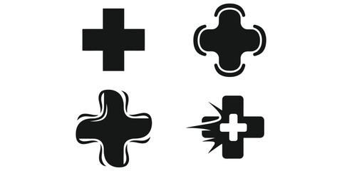 Abstract Medical Cross Silhouette Vector Icons with Modern Healthcare Variations