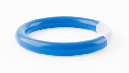 A blue and white plastic bracelet on a plain white background