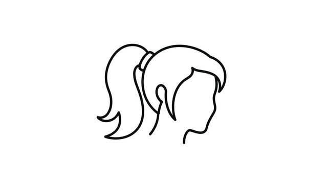 Simple black line art icon depicting the side profile silhouette of a woman with her hair elegantly styled up into a neat ponytail showing movement and shape