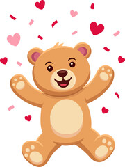 Obraz premium Cute Teddy Bear Valentine Illustration Collection with Hearts and Balloons