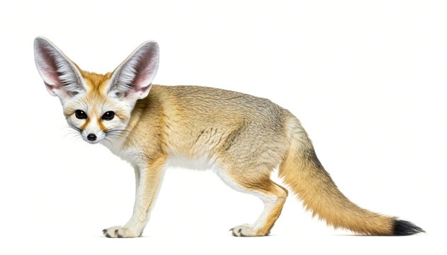 Curious Fennec Fox with Large Ears on White Background