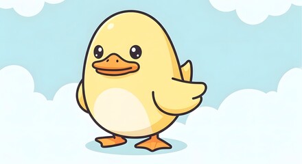 Fototapeta premium A sweet yellow baby duck illustration with big eyes and a friendly smile. This charming duckling character is perfect for farm animal themes, bath time graphics, and Easter designs.