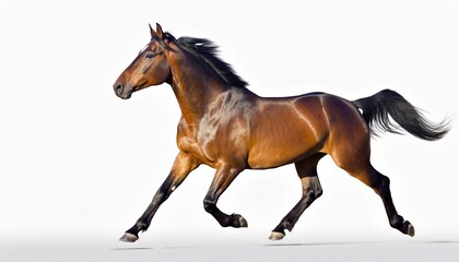 Obraz premium Majestic Bay Horse Galloping with Power and Grace Isolated on White