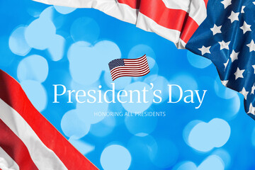 Obraz premium Celebration of president's day with american flags and blue background