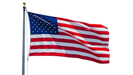 Obraz premium American flag waving on a pole isolated on transparent background