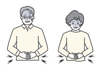 腹痛に苦しむ高齢者のイラストベクター素材