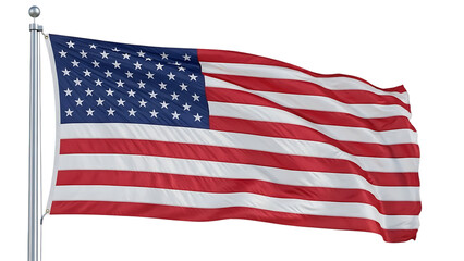 Fototapeta premium American flag waving on a pole isolated on transparent background