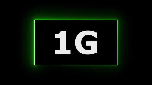 glowing 1g icon animation on black background. 1G high speed network communication technology animation, internet networking technology text icon.