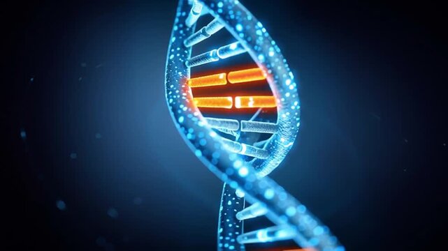 Glowing dna helix bio immune structure with medical science background futuristic genome genetics molecule strand digital technology health research abstract blue vibrant energy detail