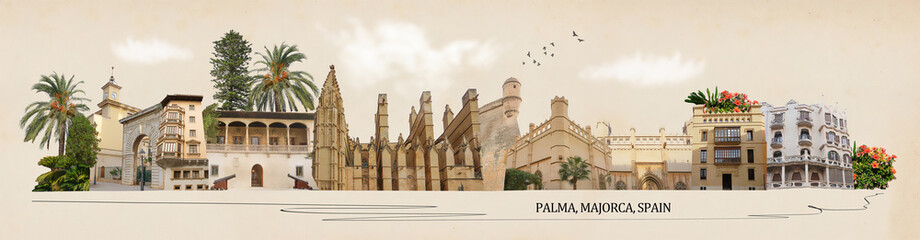 The collage from views of Palma de Mallorca, Spain.