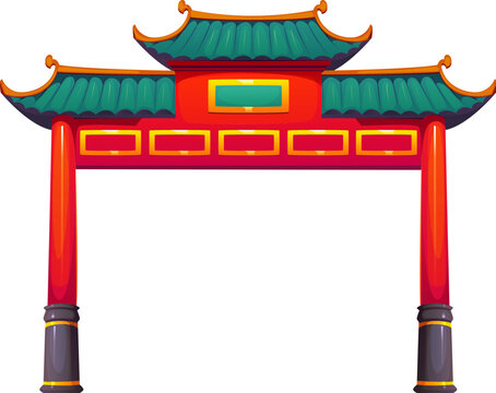 Chinese lunar New Year icon of entrance gate arch, vector traditional symbol of China architecture. Paifang or Pailou archway gate for Chinese Lunar New Year or Chinatown celebration decoration