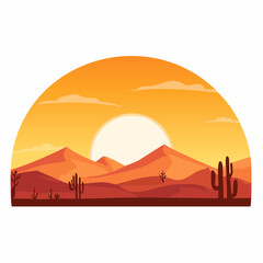 A panoramic desert mountain range at golden hour sunrise or sunset.
