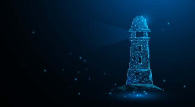 Lighthouses illuminate the path to our destination. Technology graphic design background. Vector illustration. Vector Abstract technology circuit lines.