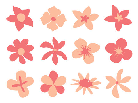 Spring flower set, flower icon set, set of pink floral elements, flower vector clipart, pink flower clip art, vector illustration