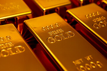 Gold in bullion. Gold for trading. Gold and banking concepts. Gold reserve bullion bars.