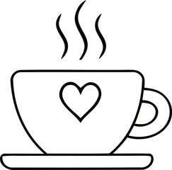 Steaming cup of coffee with heart symbol on it