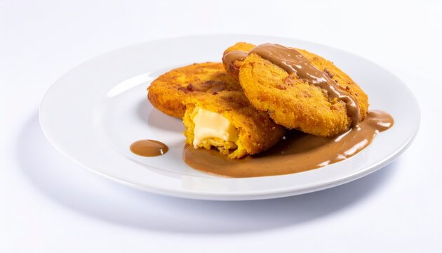 A plate of Ecuadorian llapingachos, pan-fried potato patties stuffed with cheese