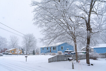 residential district after winter snow
