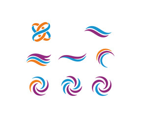 Abstract swirls and curved graphic elements on black background