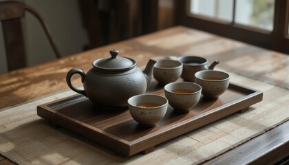 Wabi-Sabi Tea Ritual Still Life with Rustic Ceramics