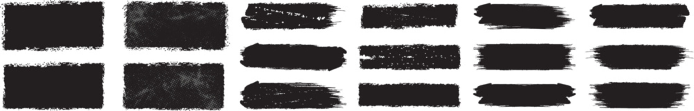 Brush strokes vector. black Paint ink brush, brush strokes, hand drawn stripes, smears. Paint roller line. frames, buttons, grungy grunge thick paint line texture. Brush line set.