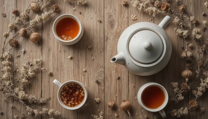 Natural Wellness Tea Background with Ceramic Teapot