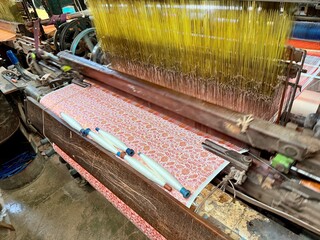 Traditional Himroo textile weaving workshop with vintage looms in Aurangabad Maharashtra India
