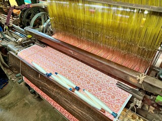 Traditional Himroo textile weaving workshop with vintage looms in Aurangabad Maharashtra India
