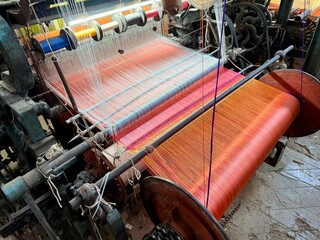 Traditional Himroo textile weaving workshop with vintage looms in Aurangabad Maharashtra India
