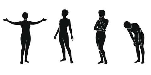 Minimal Human Emotion Silhouette Vector Icon Set with Expressive Body Language Poses