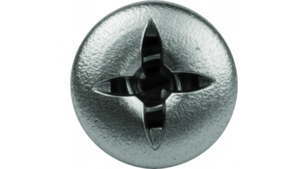 Close-up of a silver screw metal hardware isolated on a transparent background